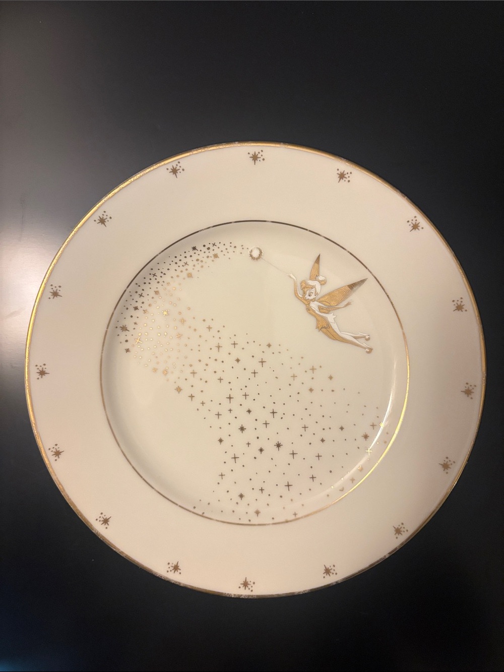 Tinker bell plate white and gold rim Walt Disney Gallery Collection